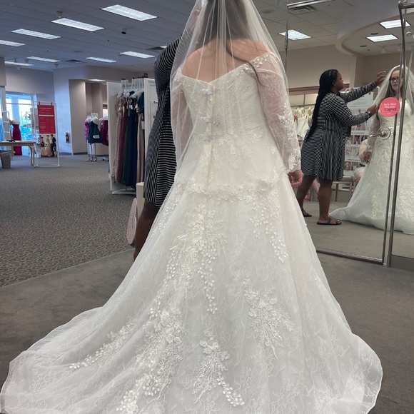 David’s Bridal lace embroidered wedding gown, includes veil. Altered. - Picture 2 of 2